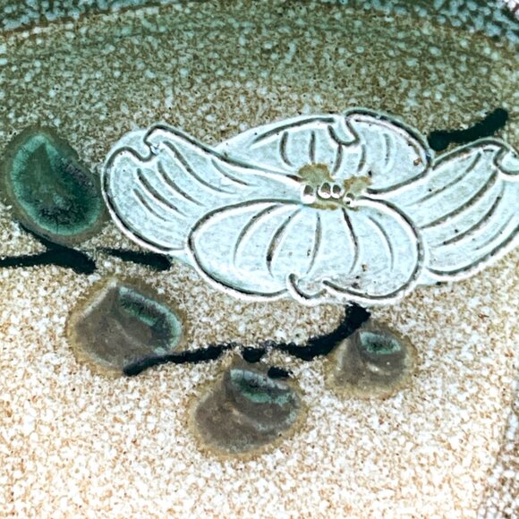 Artisan Made Pottery Ring Dish Trinket Tray Hand Painted Floral Flower Signed - Picture 10 of 11